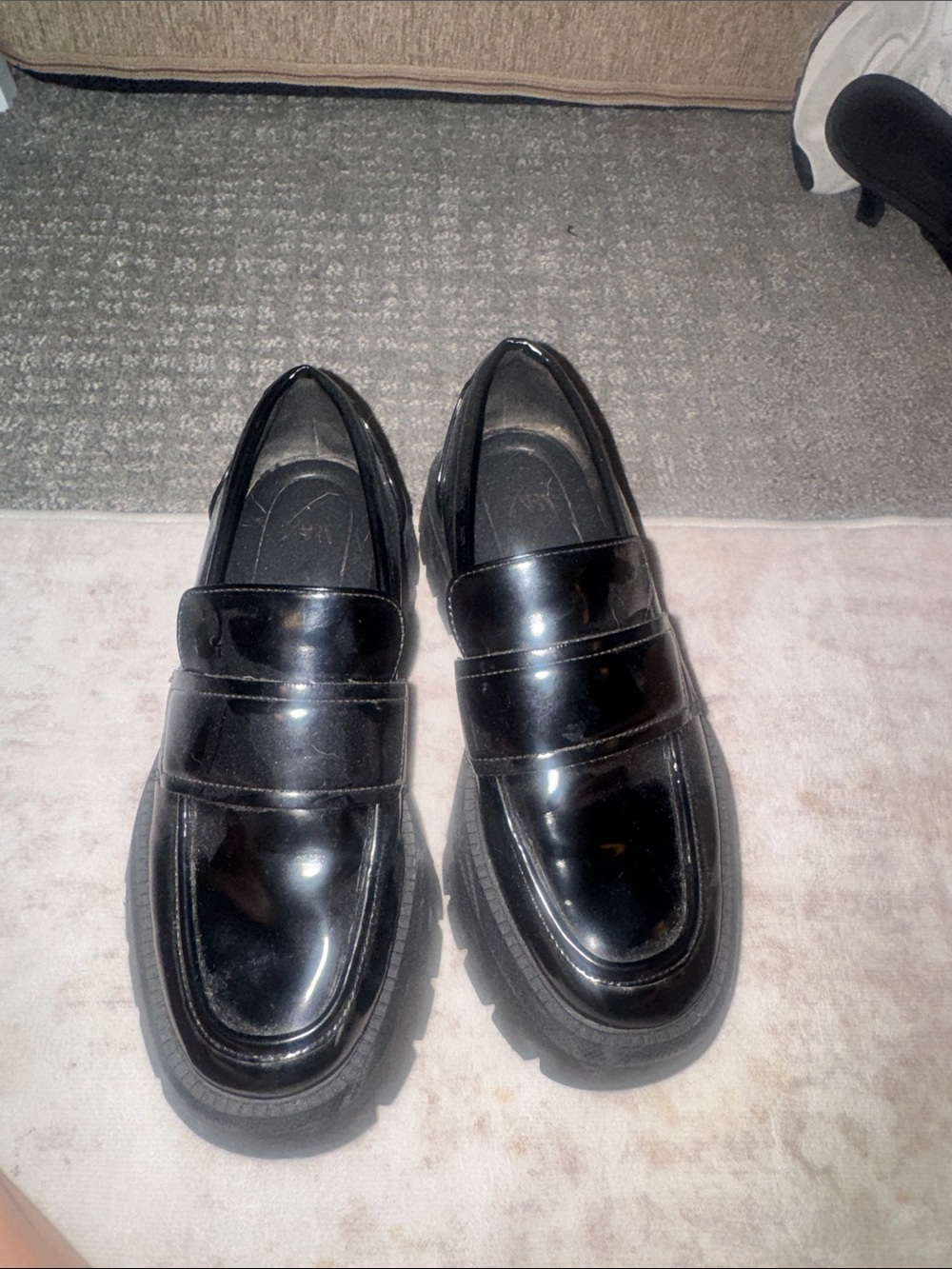 Women's Black Patent Slip-On Loafers with Chunky Sole